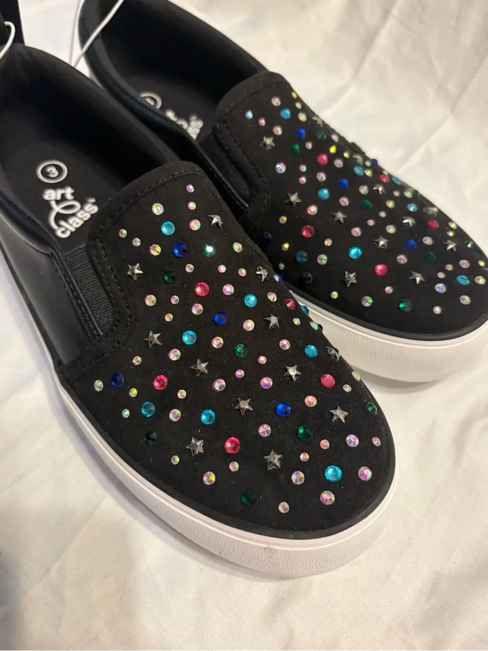 art class Black Slip-On Sneakers with Multicolor Studs